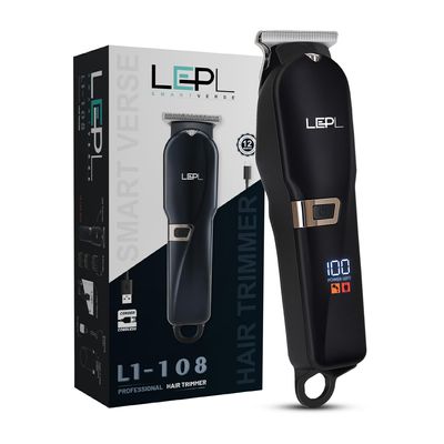 LEPL L1-108 Professional Beard Trimmer for Men - 90 Min Runtime, LED Display, Cordless USB Rechargeable, Stainless Steel Blades, 4 Adjustable Length Settings, Travel Friendly (Black)