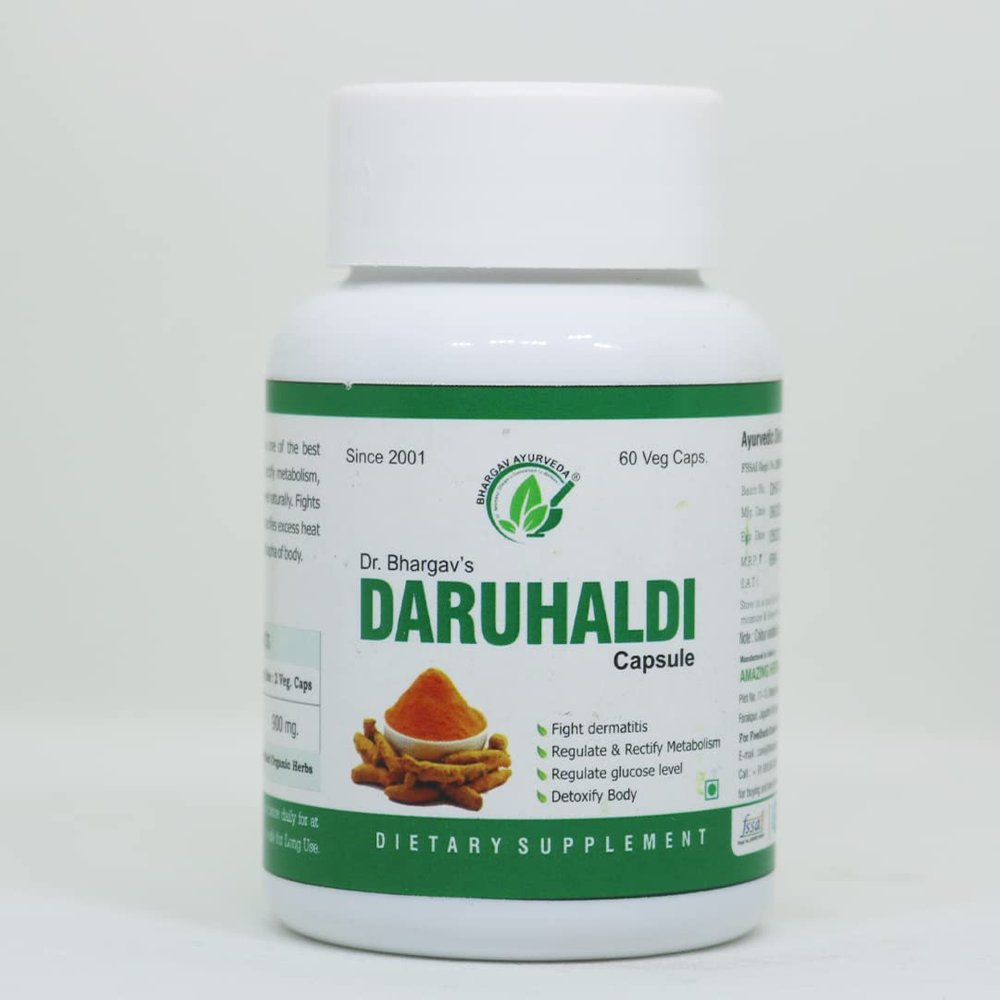 Bhargav Ayurveda I Daruhaldi Capsule | Glucose Level | Detoxify Body | Skin Allergy | Rectify Metabolism | Loose Motion| Anti Allergic I Anti Bacterial |Support Sugar Metabolism | 60 Capsules (1)