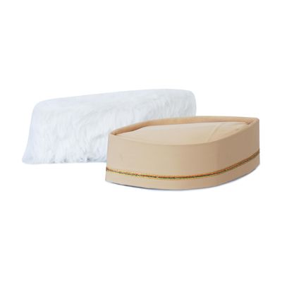 PRIYAKANT SAFAWALA Traditional Handstitch Ready to Wear Fur and Lace Topi/Cap/Turban for Wedding, Pooja and Traditional Function Use It, (Pack of 2) [Size - Free, White and Golden]