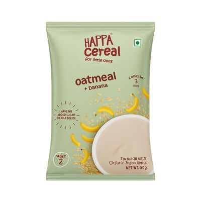Happa Oatmeal and Banana Cereal for Babies | Only 2 Ingredients | No Sugar, Oil, Milk Powder, Flavours or Colours | Traditional Porridge Recipe | Cooks in 3 Minutes | Stage 2 (6 Months+) | 50g Pack