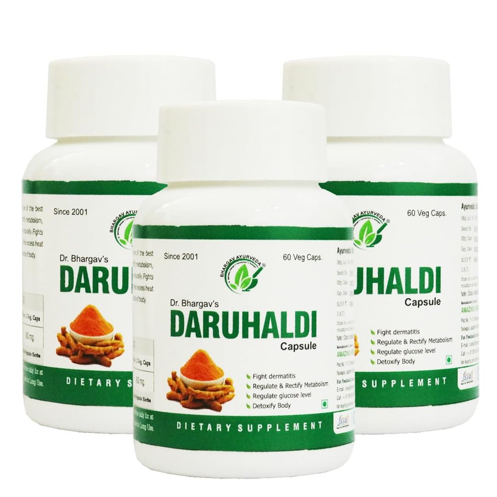Bhargav Ayurveda I Daruhaldi Capsule | Glucose Level | Detoxify Body | Skin Allergy | Rectify Metabolism | Loose Motion| Anti Allergic I Anti Bacterial |Support Sugar Metabolism | 60 Capsules (3)
