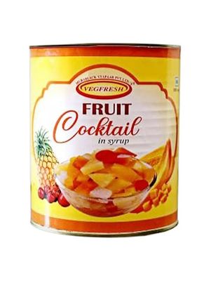Konfiz Vegfresh Premium Fruit Cocktail in Syrup Canned Mixed Fruits | Crunchy & Juicy | Pineapple, Papaya, Cherry, Grapes, Guava | Ready to Eat, Juicy & Refreshing, Ideal for Desserts, Cakes & Salads | 800g Tin (Drained Weight 400g) ((Pack of 6))