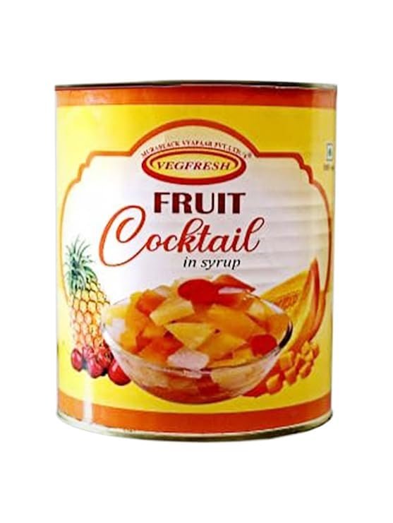 Konfiz Vegfresh Premium Fruit Cocktail in Syrup  Canned Mixed Fruits | Crunchy & Juicy | Pineapple, Papaya, Cherry, Grapes, Guava | Ready to Eat, Juicy & Refreshing, Ideal for Desserts, Cakes & Salads | 800g Tin (Drained Weight 400g) ((Pack of 6))