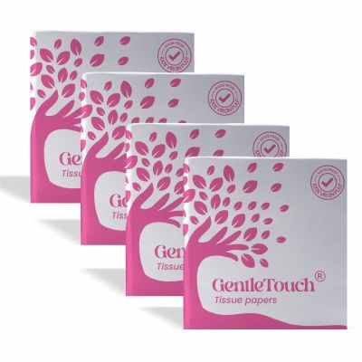 GentleTouch Soft Tissue Paper Napkins (100pcs x Pack of 4) | Super Absorbent Facial Tissues | Hygienic & Biodegradable Table Napkins | For Home, Kitchen, Office, Restaurants & Travel
