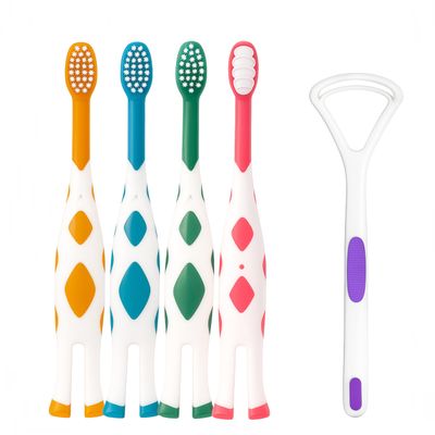 Soft Toothbrush for Baby, Kid Toothbrush with Tongue Cleaner, Baby Brush with Extra Soft Bristles for Sensitive Teeth, Baby Toothbrush Combo Pack, Kid Brush