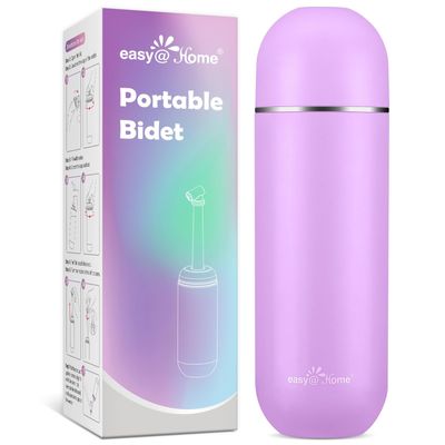 Easy@Home Portable Bidet Spray: Pink Leakproof Handheld Jet Spray with Angled Nozzle, Retractable Plastic Cleaning Bottle for Toilet, Suitable for Travel and Personal Hygiene Care 380ml