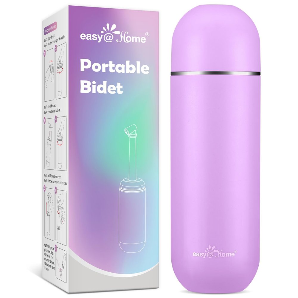 Easy@Home Portable Bidet Spray: Pink Leakproof Handheld Jet Spray with Angled Nozzle, Retractable Plastic Cleaning Bottle for Toilet, Suitable for Travel and Personal Hygiene Care 380ml