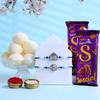 FlowerAura Premium Rakhi For Brother Combo Include Set of 2 Om & Krishna Rakhi With 1Kg Rasgulla, 2 Chocolates & Roli Chawal Set - Rakhi Gift For Brother, Bhai, Cousin, Kid (Same Day Delivery) view 1