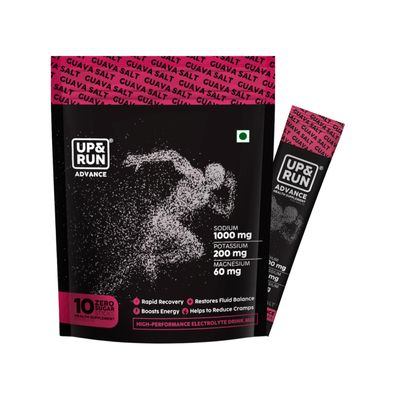 UP&RUN Advance Guava Salts | Electrolyte Hydration Mix for Runners, Gym, Athletes & Performance | Zero Sugar, Keto Friendly | Fast Recovery with Sodium Potassium Magnesium | 10 Sachets