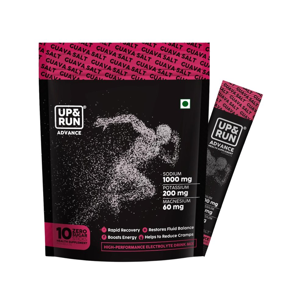 UP&RUN Advance Guava Salts | Electrolyte Hydration Mix for Runners, Gym, Athletes & Performance | Zero Sugar, Keto Friendly | Fast Recovery with Sodium Potassium Magnesium | 10 Sachets