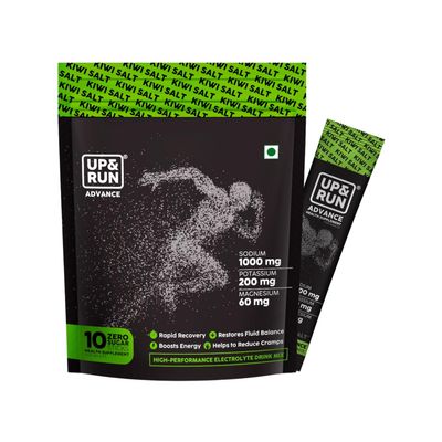 UP&RUN Advance Kiwi Salts | Electrolyte Hydration Mix for Runners, Gym, Athletes & Performance | Zero Sugar, Keto Friendly | Fast Recovery with Sodium Potassium Magnesium | 10 Sachets