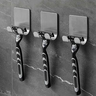 Bathroom Razor Organizer: Wall-Mounted Stainless Steel Razor Holder for Men's Shaving  Secure & Convenient Adhesive Installation