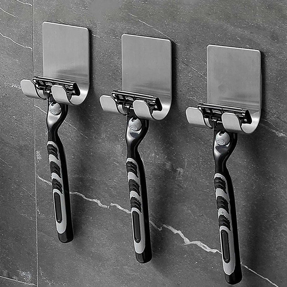 Bathroom Razor Organizer: Wall-Mounted Stainless Steel Razor Holder for Men's Shaving Secure & Convenient Adhesive Installation