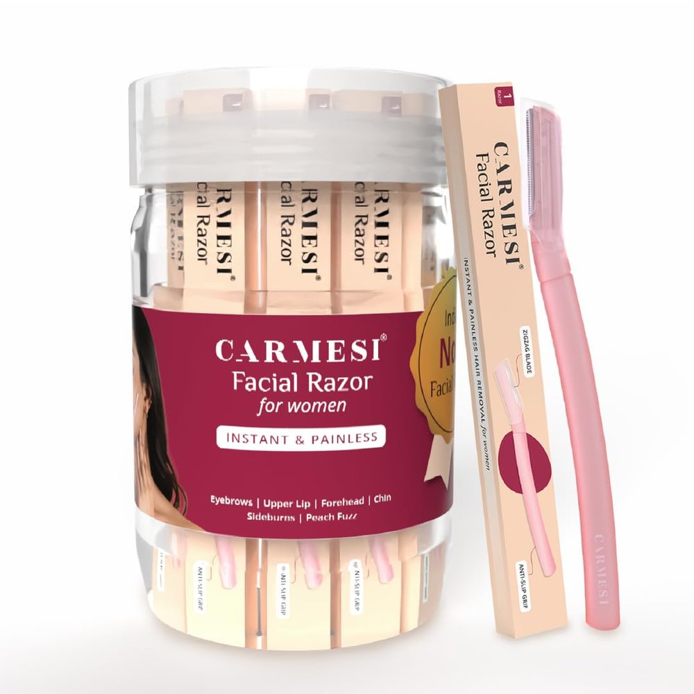 Carmesi Face Razor Jar for Women Facial Hair - Pack of 15 | Instant & Painless Hair Removal | Glowing Skin | Eyebrows, Upper Lip, Forehead, Peach Fuzz, Chin, Sideburns | Dermaplaning Tool