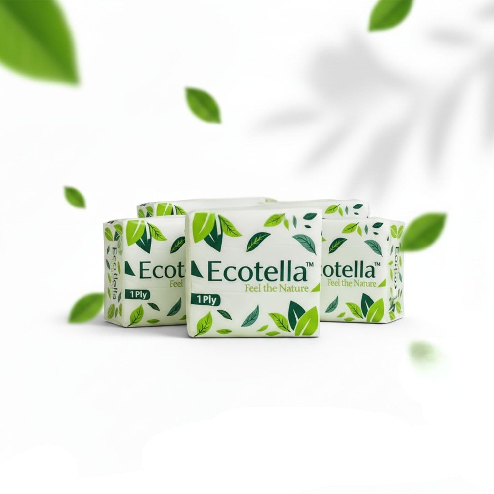 ECOTELLA 1 Ply Soft Tissue Paper Napkins | Biodegradable & Eco-Friendly | Lightweight, Disposable Facial Tissues for Home, Office & Travel (Pack of 5)