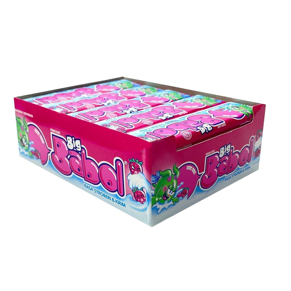 Big Babols Strawberry & Cream Chewing Gum  20 Sticks (400g)  Creamy Fruity Bubblegum with Soft Center  Imported Candy Treat