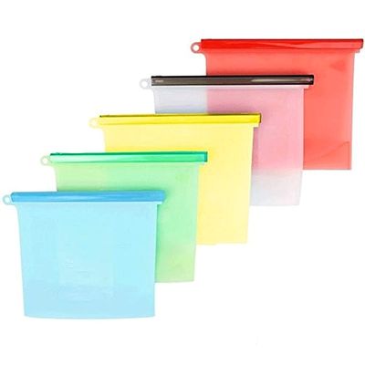 Silicone Reusable Food Storage Containers Bags Storage Organizer Leakproof Ziplock Bag for Food Vegetable (1000ML_Multicolor) (Pack of -1)(1Ltr)