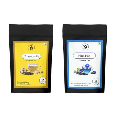 79 Degree Combo of 2- Blue Pea Flowers (100g) and Chamomile Flowers (50g) | Sleep Assistance I Skin Glow and Enhances Metabolism | Caffeine Free Brain Health I Anti-oxidant Rich