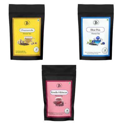 79 Degree Combo Pack of 3 -Chamomile (50g), Roselle Hibiscus (100g) and Butterfly Pea(100g), Flowers | Sleep Assistance I Vit-C I Anti-Aging I Skin Glow | Caffeine Free Wellness Beverage