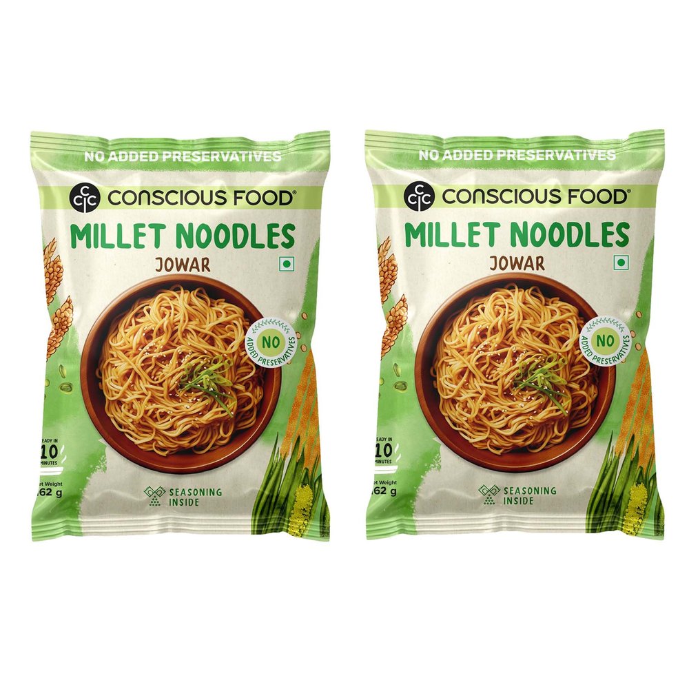 Conscious Food Millet Noodles | 162g | Pack of 2 | No Preservatives | No Maida | No Msg | No Artificial Colors or Flavors, No Trans Fat & Cholesterol