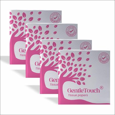 GentleTouch Premium Soft Facial Tissues | 100 Pulls x 4 Packs | 2-Ply, Skin-Safe & High Absorbency | Multipurpose Tissue Paper for Home, Car & Office | Ultra-Soft, Hygienic & Tear-Resistant