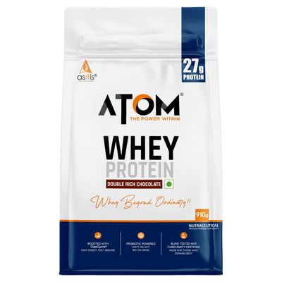 AS-IT-IS ATOM Whey Protein 910gms | 27g protein | Isolate & Concentrate | Double Rich Chocolate | USA Labdoor Certified | With Digestive Enzymes for better absorption