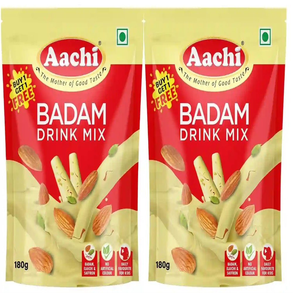 Aachi Badam Drink Mix with Cardamom and Saffron, 180g Pack, Buy 1 Get 1 Free
