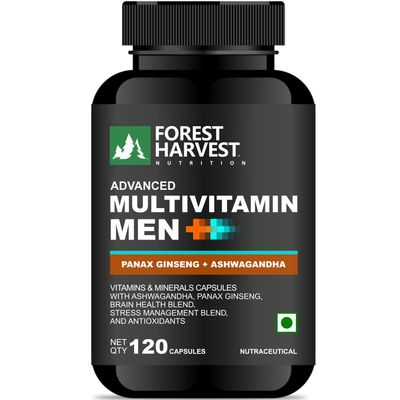 Forest Harvest Mens Multivitamin | With Ashwagandha, Ginseng, Saw Palmetto, Curcumin, Zinc, Biotin, B12 & 30+ Nutrients | Vitality & Wellness Formula | 120 Veg Capsules
