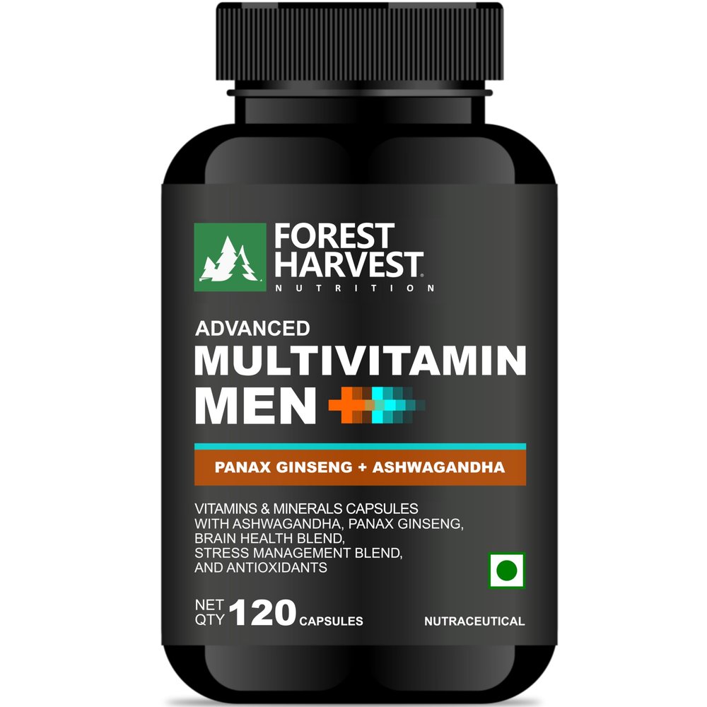 Forest Harvest Mens Multivitamin | With Ashwagandha, Ginseng, Saw Palmetto, Curcumin, Zinc, Biotin, B12 & 30+ Nutrients | Vitality & Wellness Formula | 120 Veg Capsules