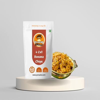 Yo Snacko Premium 4 Cut Banana Chips | Quarter Sliced for Enhanced Crispness & Flavor | Traditional Style Savory Snack | Ideal for Home, Travel & Gifting | 200g Pack
