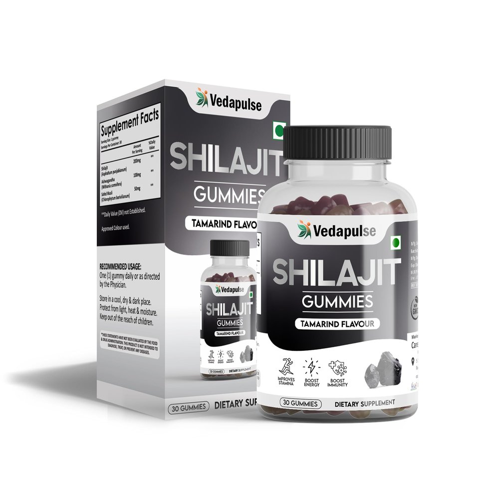 Vedapulse Shilajit/Shilajeet Gummies with Ashwagandha & Safed Musli | Boosts Stamina, Energy Level & Immunity Pack of 30 Gummies (TAMARIND Flavour)