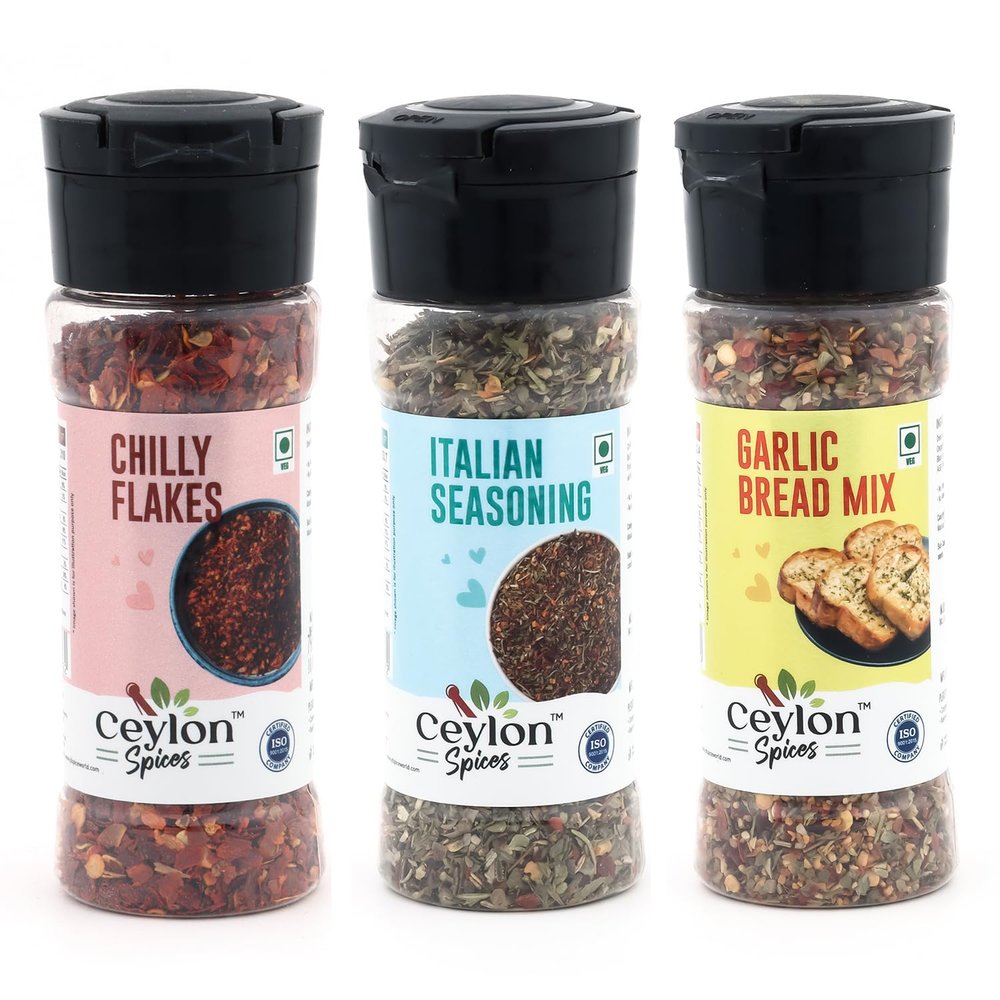 CEYLON Spices Combo, Italian Pizza Chilly 35Gm, Garlic Bread Mix Powder 45Gm, Italian Seasoning 35Gm, Spice Combo Pack, Herb Blend Masala, Pack of 3
