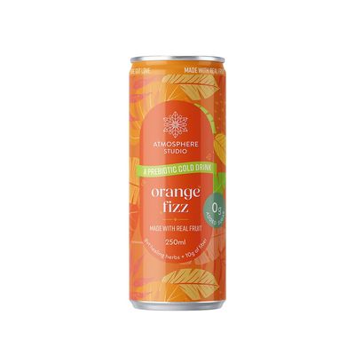 Atmosphere Studio Prebiotic Soda, Orange Fizz (250ml), Zero Sugar, Electrolytes, Zero Artificial Sweeteners, Refreshing Soft drink with Fizz, No Artificial Colours, Low Calorie, Pack of 6