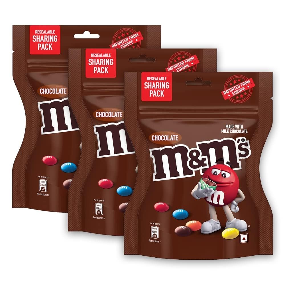 M&Ms Milk Chocolate Candies  Colourful Candy Coated Treats Made with Real Milk Chocolate, 45g Each Pack of 3 (From UK)