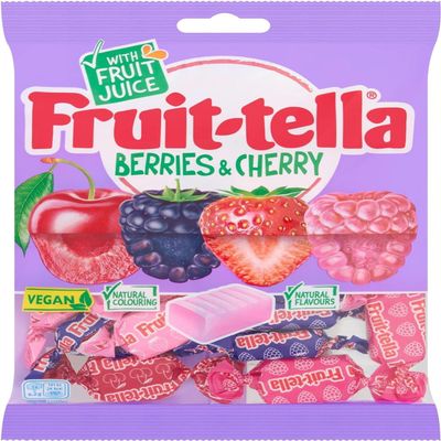 Fruittella Berries & Cherry Vegan Chewy Candy  With Real Fruit Juice Natural Colours & Flavours 135gm (UK)