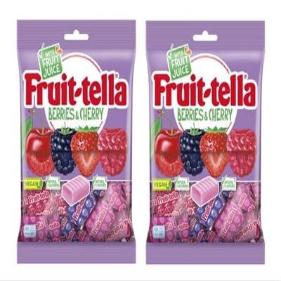 Fruittella Berries & Cherry Vegan Chewy Candy Sweets, Fruit Juice Candies, 135g Each Pack of 2 (From UK)