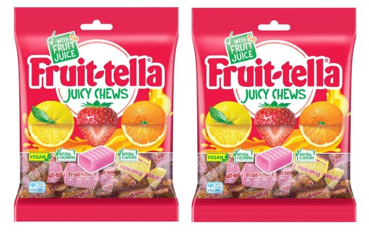 Fruittella Juicy Chews Candy  Assorted Chewy Candy with Real Fruit Juice 135gm Each Pack of 2 (UK)