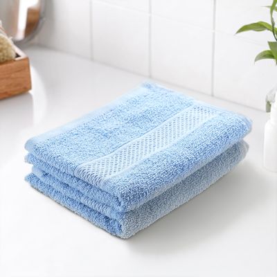 Earthy Fables Basic Hand Towel Pure Carded Cotton, Soft, Absorbent, Quick Dry & Skin-Friendly Towel for Gym/Travel, 60 x 40 cm, 400 GSM Pack of 2, Sky Blue