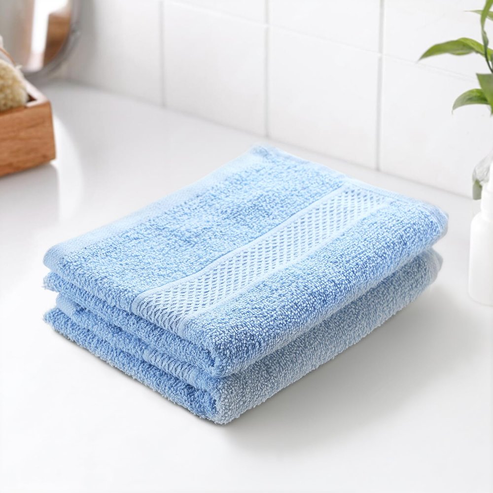 Earthy Fables Basic Hand Towel  Pure Carded Cotton, Soft, Absorbent, Quick Dry & Skin-Friendly Towel for Gym/Travel, 60 x 40 cm, 400 GSM  Pack of 2, Sky Blue