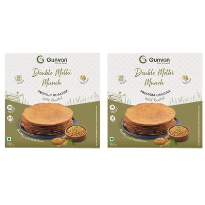 Gunvan Double Methi Munch Khakra  Light, Crispy & Spiced Snack | Roasted Indian Snack | Ideal for Tea-Time & Anytime Munching, 200 g, Pack of 2