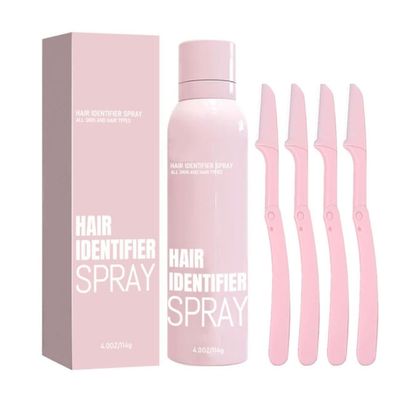 Face Hair Identifier Spray & 4Piece Razor Set Moisturizing Dermaplaner Spray for Women, Reveal Invisible Face Hair Before Shaving