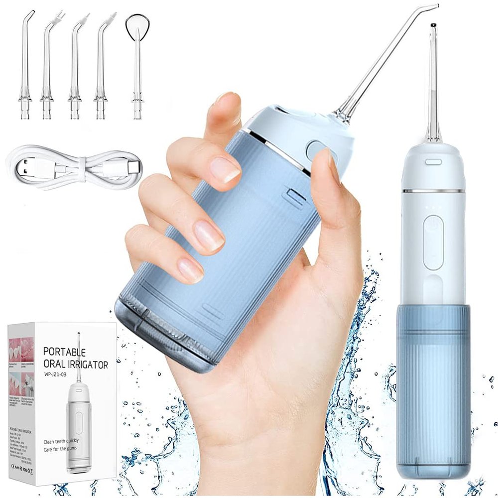 HANNEA Portable Water Dental Flosser for Teeth Professional Water Floss Smart Electric Teeth Flosser Machine USB Rechargeable Oral Irrigator for Home & Travel with 3 Modes & 5 Nozzles, IPX7, 170ml