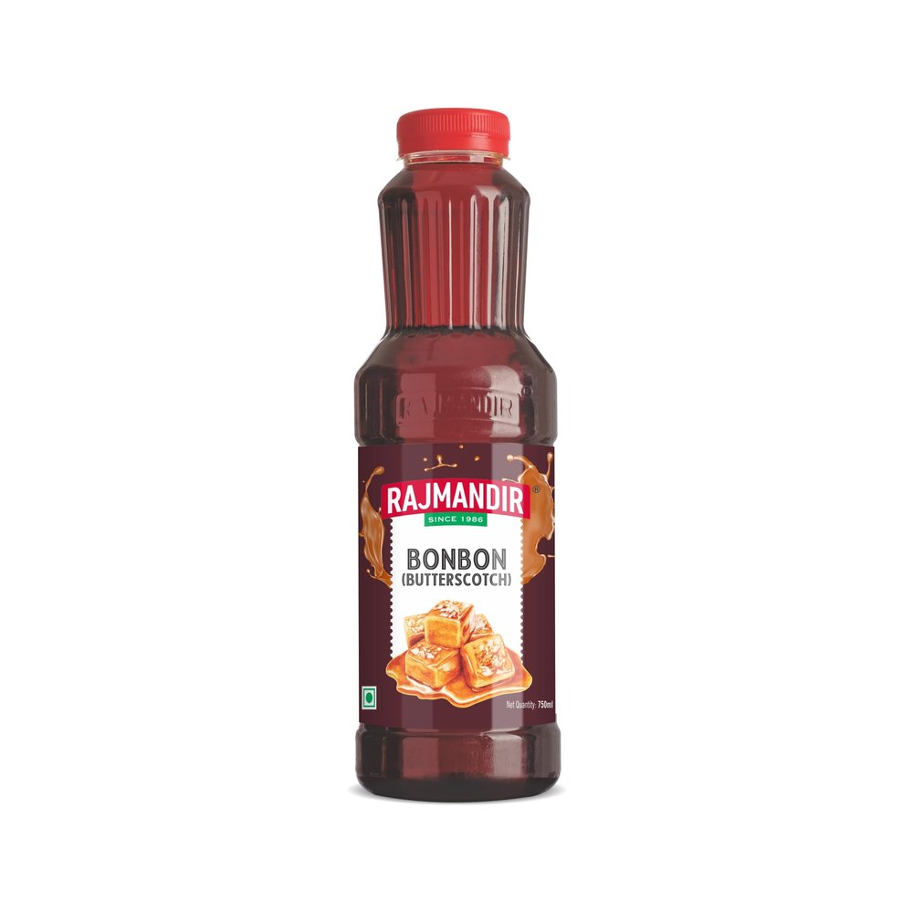 RAJMANDIR Bonbon (Butterscotch) Syrup 750ml, Refreshing & Creamy Summer Drink, Ready to Mix with Milk, Curd & Desserts, Perfect for Parties, Festivals & Picnics