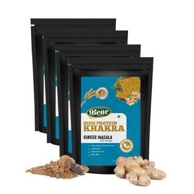 Bene Ginger Masala Khakhra with Moringa | Ayurvedic Protein Snack | Immunity Booster Food | No Maida, Whole Wheat | Pack of 4