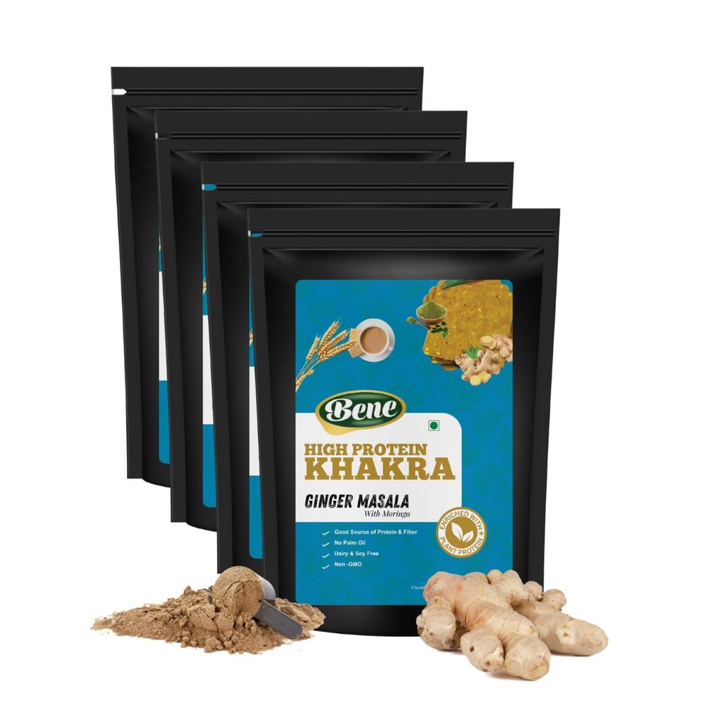 Bene Ginger Masala Khakhra with Moringa | Ayurvedic Protein Snack | Immunity Booster Food | No Maida, Whole Wheat | Pack of 4