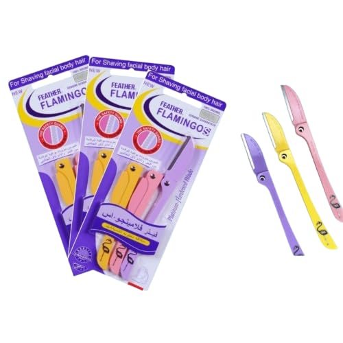 Feather Flamingo Face Razors for Women Pack of 3 | Eyebrow, Facial & Body Hair Removal Razor with Safety Guard | Gentle & Precise Shaving Tool for Sensitive Skin