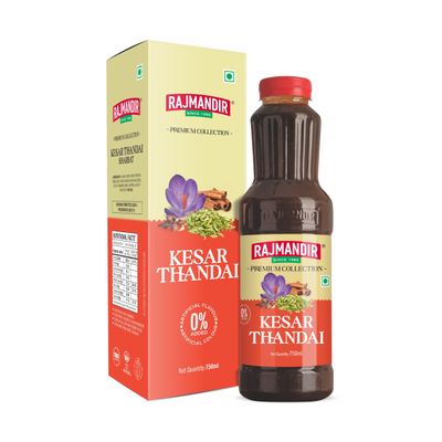 RAJMANDIR Premium Kesar Thandai Sharbat, Refreshing Summer Drink Made with Real Almonds, Fennel & Saffron, Sweet & Tasty Syrup for House Parties, Picnics & Road Trips, No Added Flavour or Colour, Ideal for Festivals 750ml