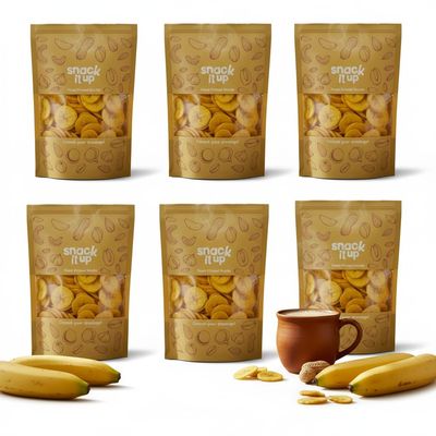 Snack It Up Premium Salted Banana Chips (100g x 6) made in Coconut Oil | Healthy Indian Snack | Healthy, Organic Chips | Vegan, Gluten Free, Plant Based Healthy Snacks | Thin Cut Banana Chips with Low Sodium