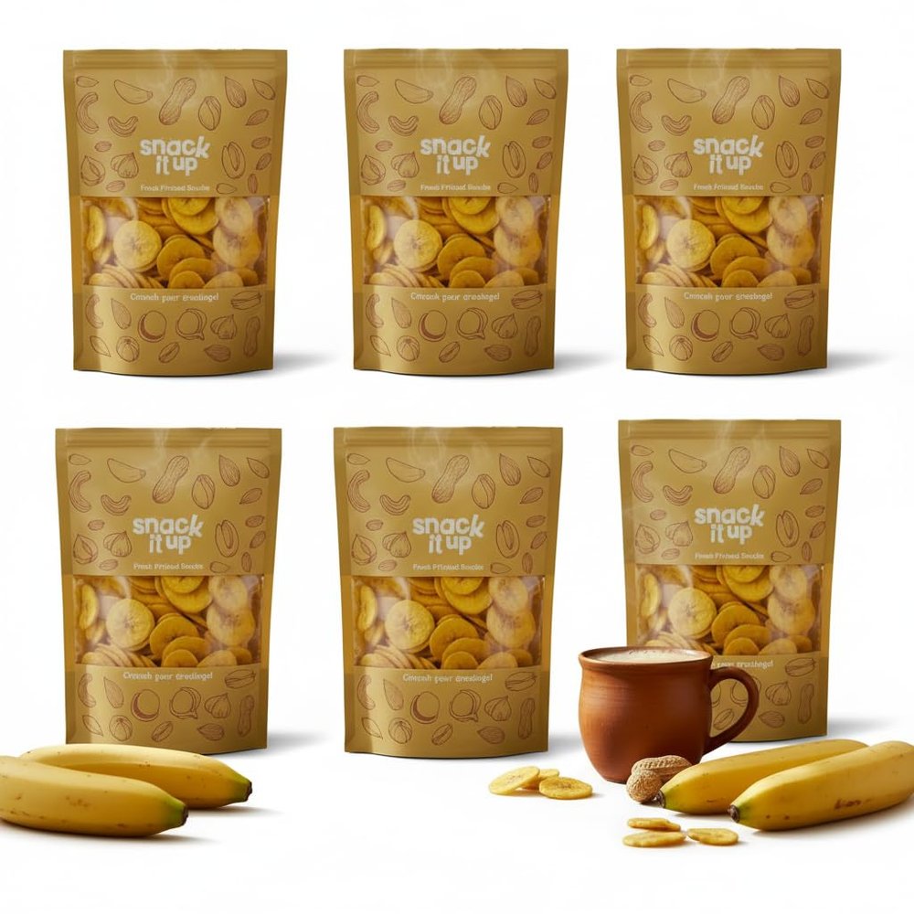 Snack It Up Premium Salted Banana Chips (100g x 6) made in Coconut Oil | Healthy Indian Snack | Healthy, Organic Chips | Vegan, Gluten Free, Plant Based Healthy Snacks | Thin Cut Banana Chips with Low Sodium