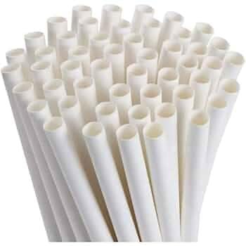 BakeVale Paper Straws - White, 10mm Pack of 50 Biodegradable Eco-Conscious Disposable Straws for Drinking and Crafts